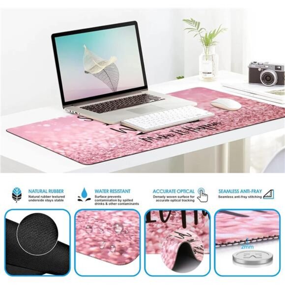 Mouse Pad,Large Pink Desk Mat, 4in1 XXL Mousepad + Keyboard Wrist Rest - Picture 13 of 14